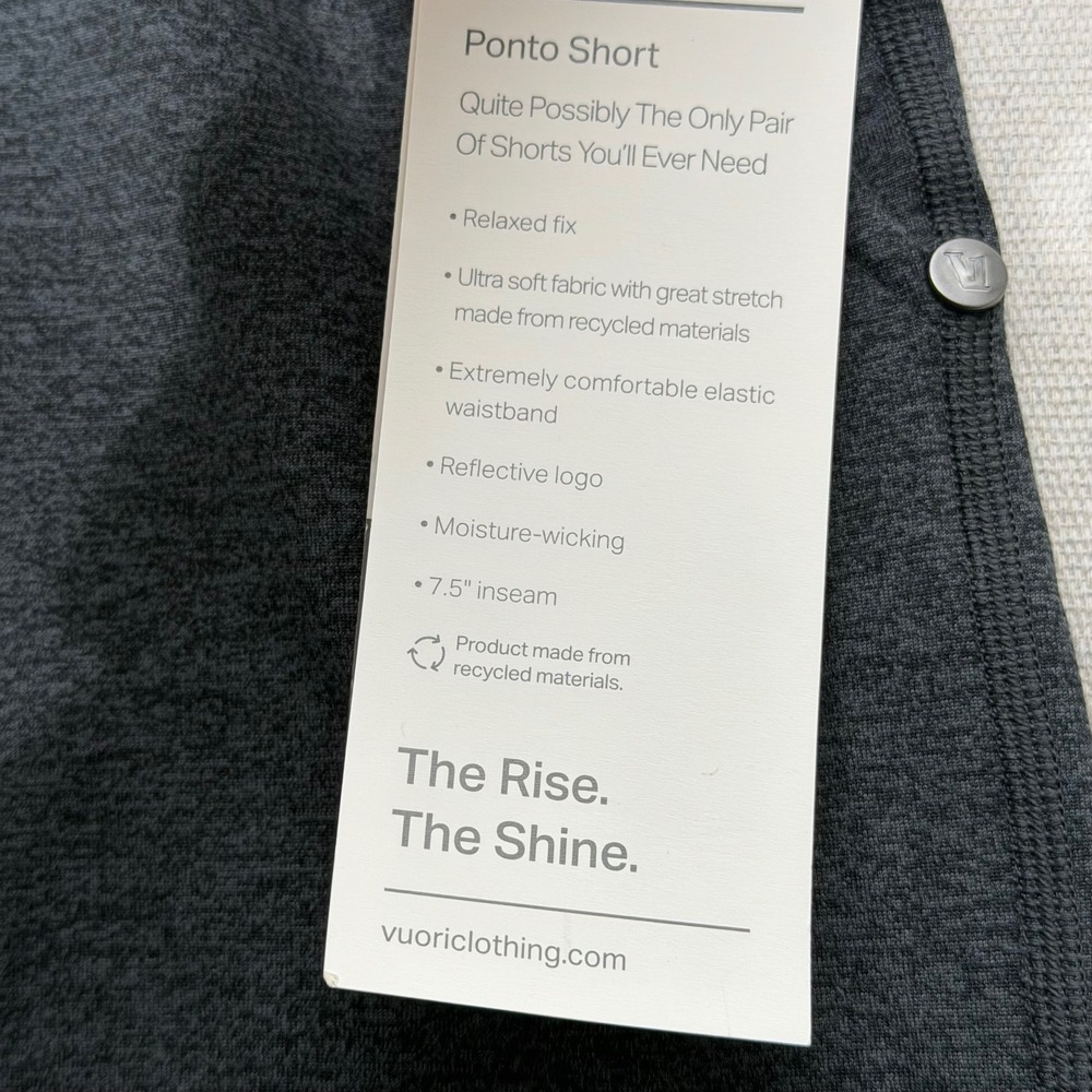 NWT Vuori Ponto Short Mens XL Charcoal Heather Athletic Lounge Performance 7.5" - Picture 11 of 12